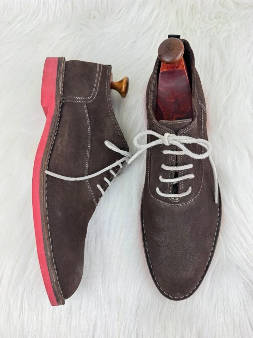 Men's Heschung 1934 Veritable Cousu Suede Oxford Shoes Brown Red Sole US 11.5